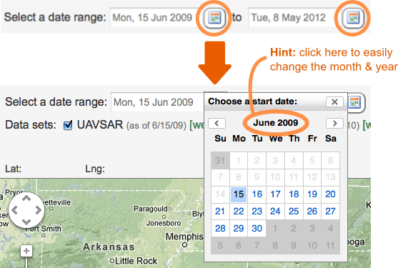 Diagram of how to select a date range using the calendar